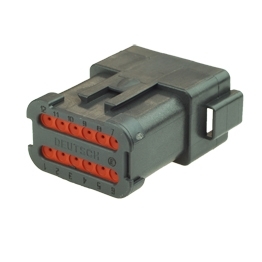 Deutsch DT04-12PA-CE03 - 12 Way Receptacle Deutsch DT-Series with Reduced Dia. Seal (E-Seal) and End Cap, black