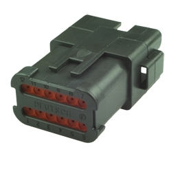 Deutsch DT04-12PB-CE07 - 12 Way Receptacle Deutsch DT-Series with Reduced Dia. Seal (E-Seal) and End Cap, black