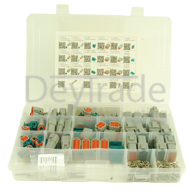 Sortiment aus gedichteten Amphenol AT Fahrzeugsteckverbindern mit 1.0 - 2.0 mm2 Stanz-Biegekontakten und Entriegelungswerkzeug