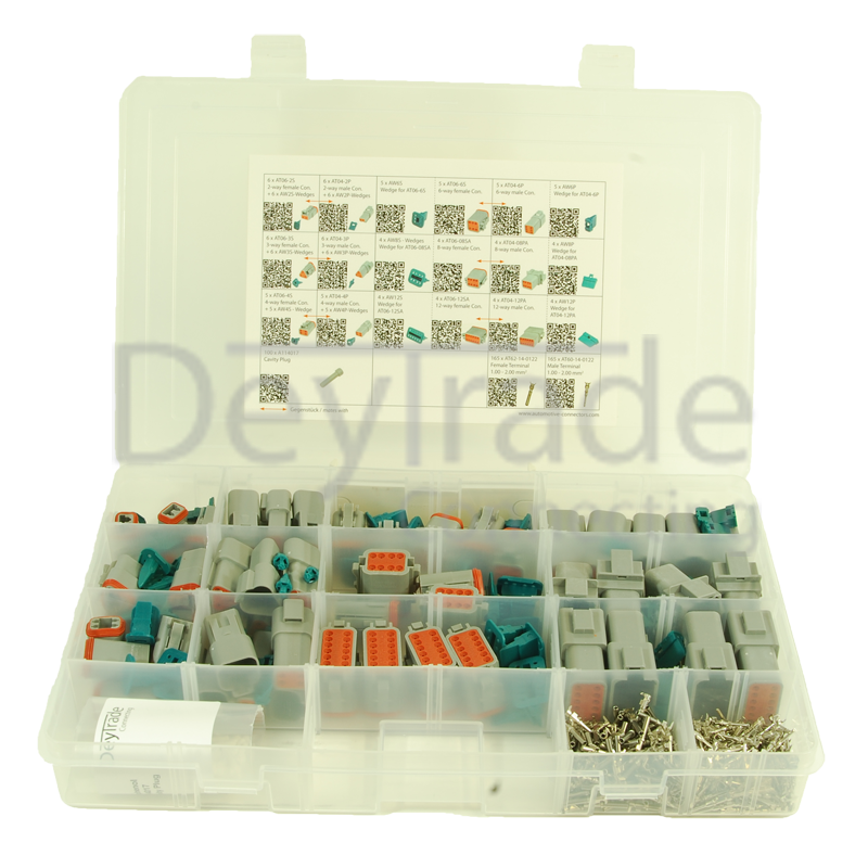 Sortiment aus gedichteten Amphenol AT Fahrzeugsteckverbindern mit 1.0 - 2.0 mm2 Stanz-Biegekontakten