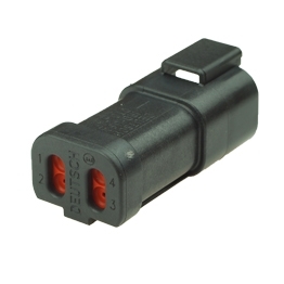 Deutsch DT04-4P-CE03 - 4 Way Receptacle Deutsch DT-Series with Reduced Dia. Seal (E-Seal) and End Cap, black