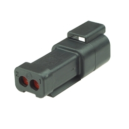 Deutsch DT04-2P-CE03 Stecker - 2-poliges Stiftgehaeuse Deutsch DT-Serie mit reduziertem Dichtungsdurchmesser (E-Seal) und Endkappe, schwarz